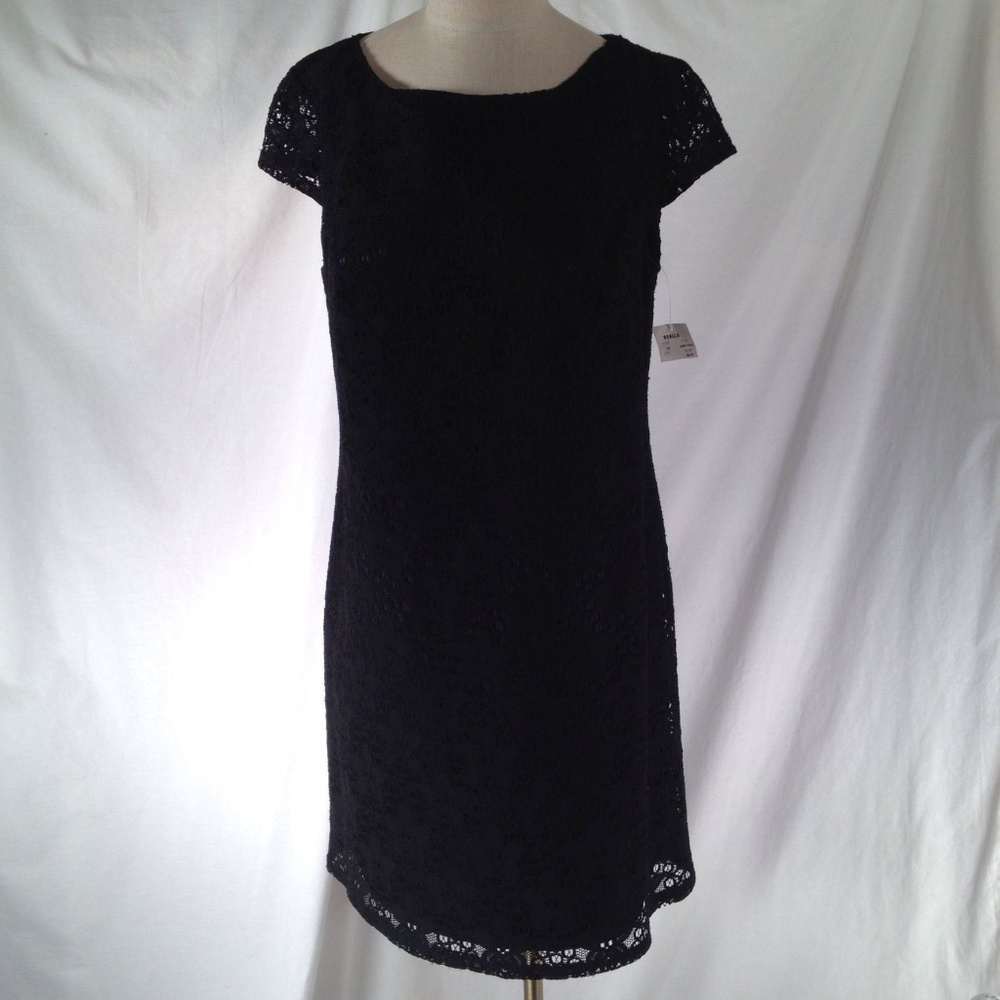 Black Lace Dress NWT 10 Shift Cap Sleeves Lined
